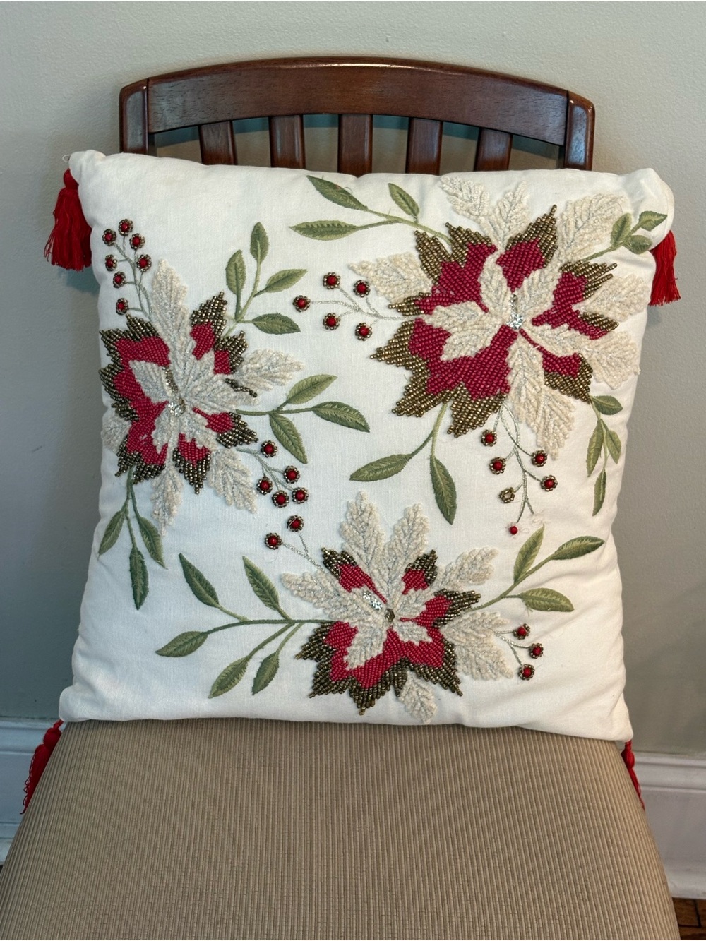 Pier 1 Imports Beaded and Embroidered Accent Pillow
